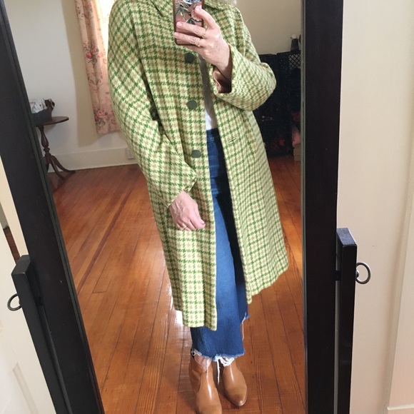 Vintage Jackets & Blazers - Green Tan Vintage Coat Houndstooth